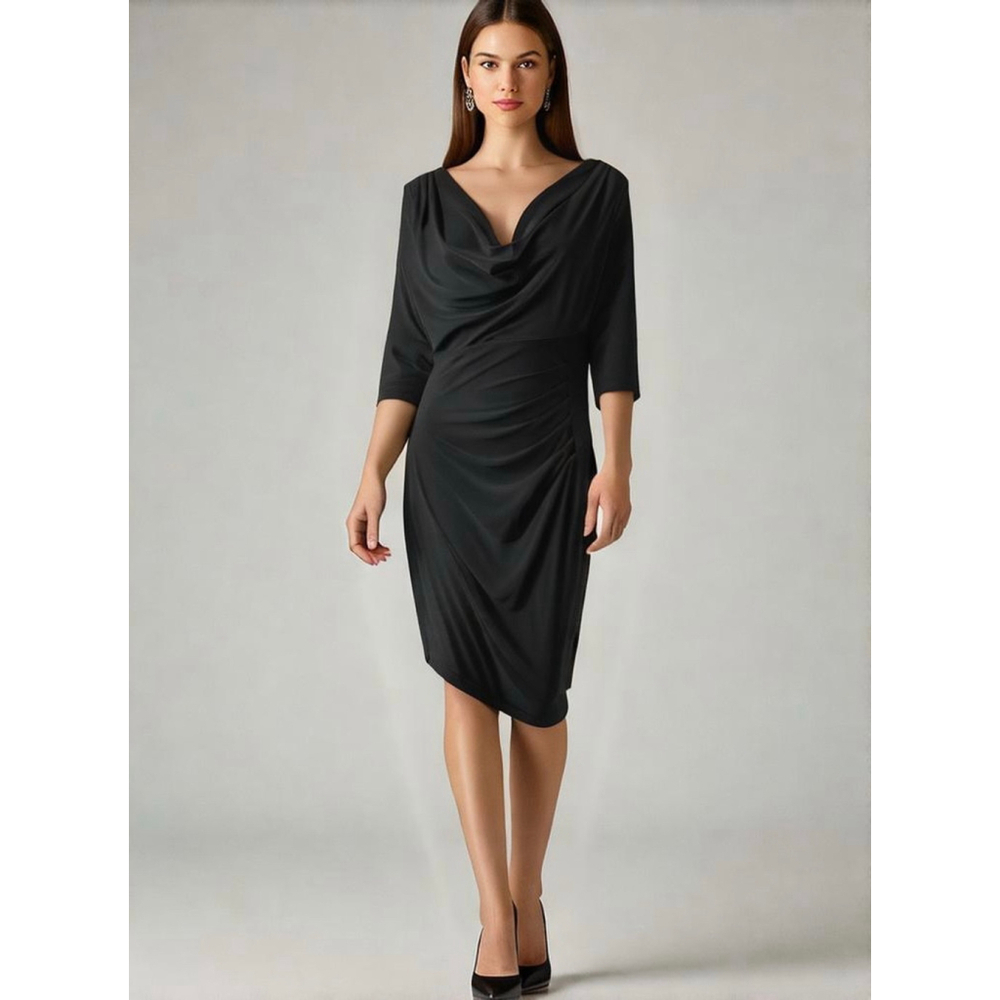 Lauren Ralph Lauren Women Dress 12 Black Cowl Neck 3/4 Sleeves Classic Old Money